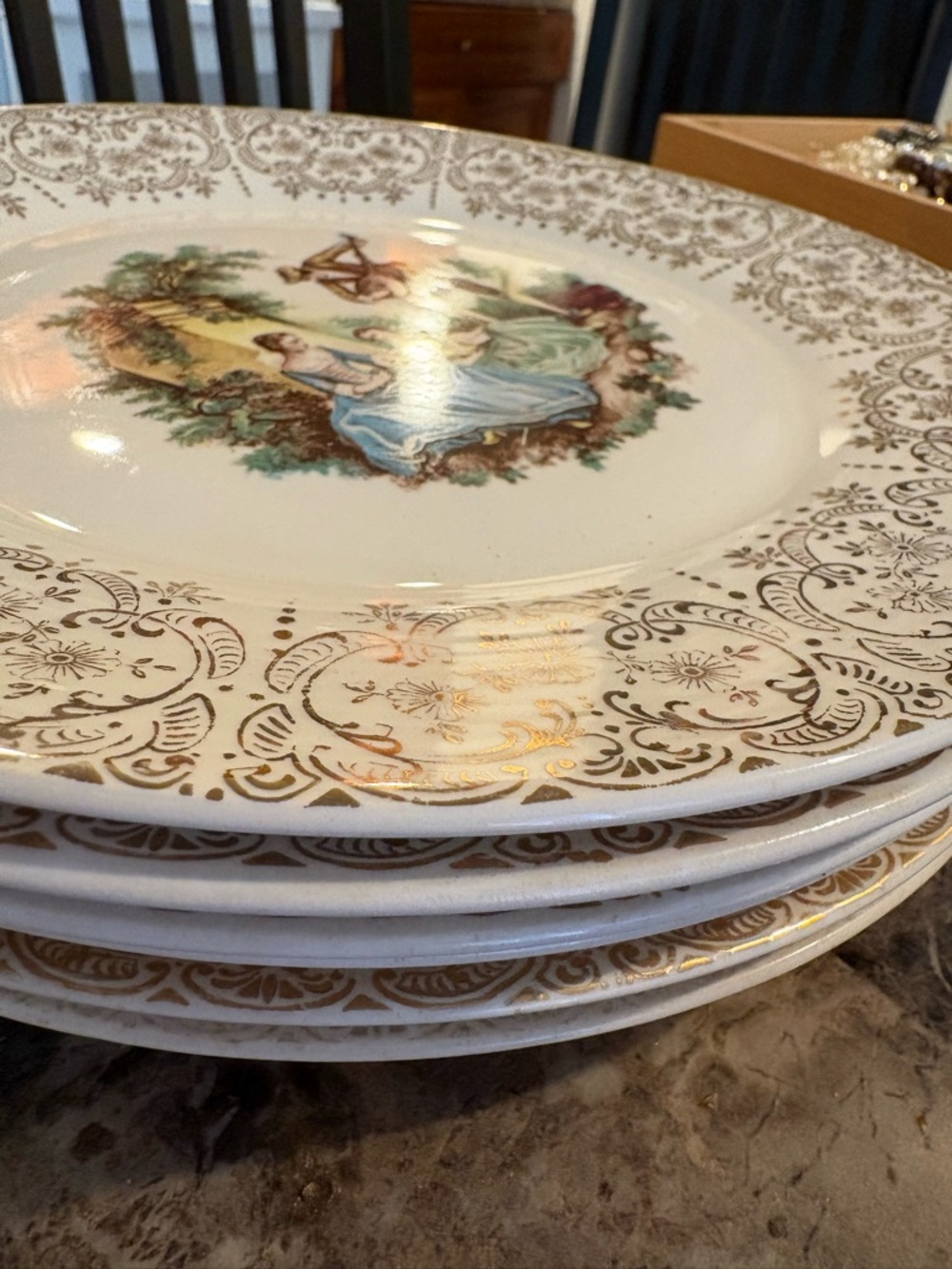 Triumph 1940 22k gold Gold Porcelain Dinner Plate with Pastoral Scene